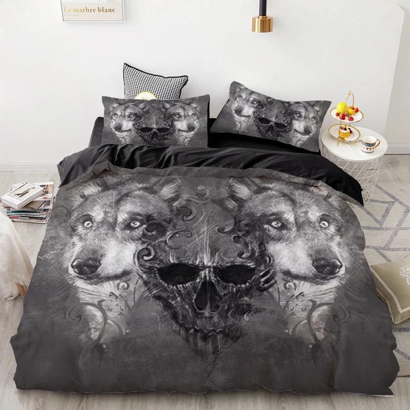 3PCS Wolf Tiger Lion Animal Pattern Bedding Sets Home Bedclothes Super King Cover Pillowcase Comforter Polyester Bedding Set