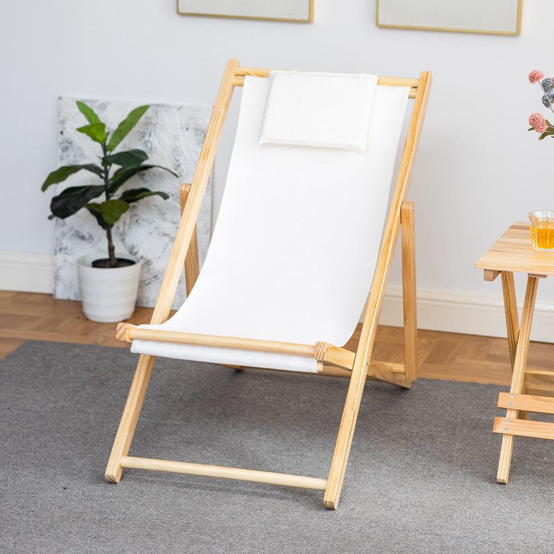 Solid Wood Outdoor Folding Recliner Beach Chair with Canvas for Adults