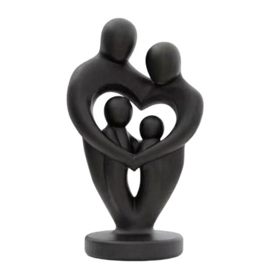 Abstract Woman Statue, Matte Black Resin Art Sculpture, Family of Four Hollow Love Shape Statue for Modern Minimalist Home Decor чёрный
