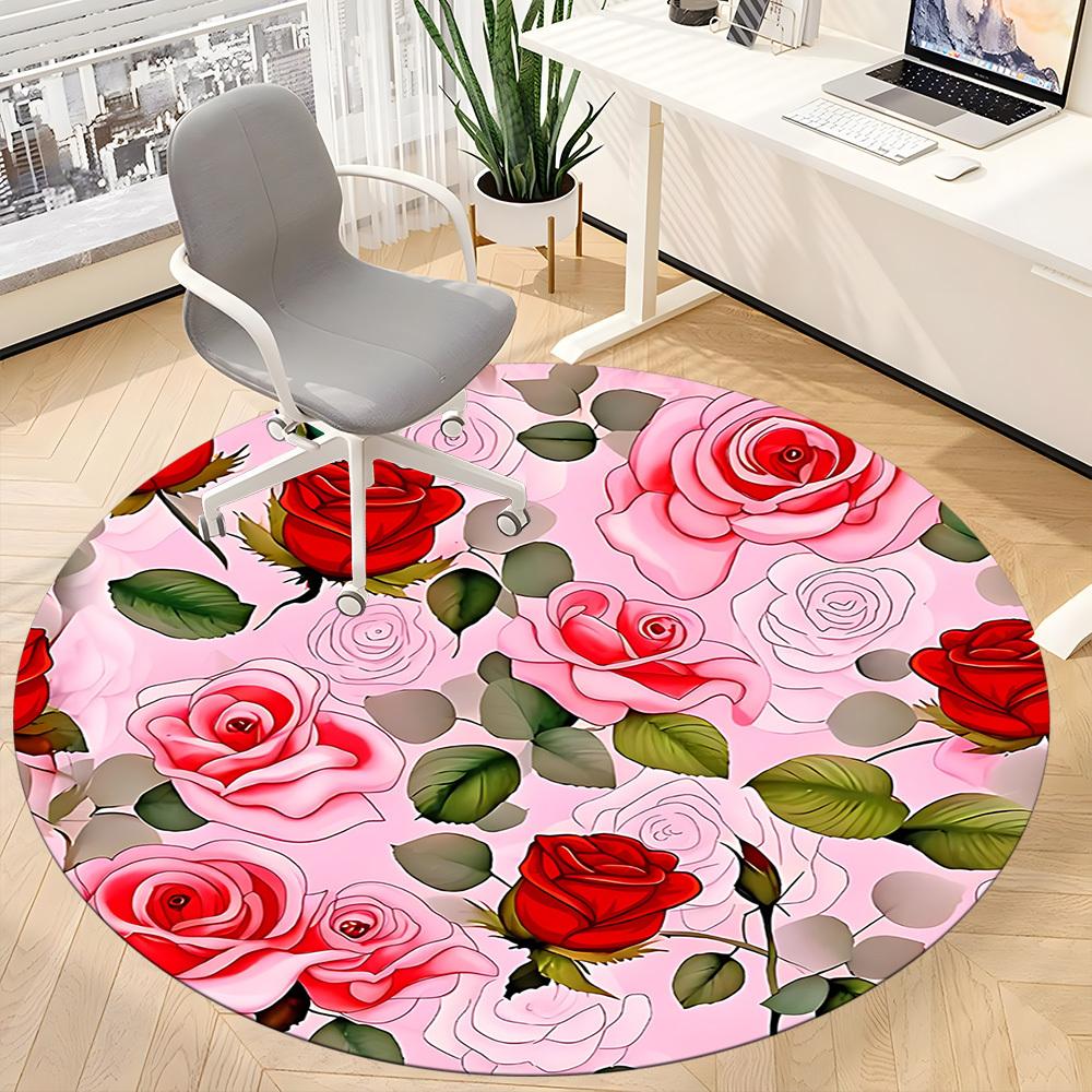 1 Stück Rundteppich mit Rosenmuster für das Büro, rutschfest, weich und langlebig, Büroteppich für die Innendekoration, perfekt für das Büro, schöne Dekoration yy26032308