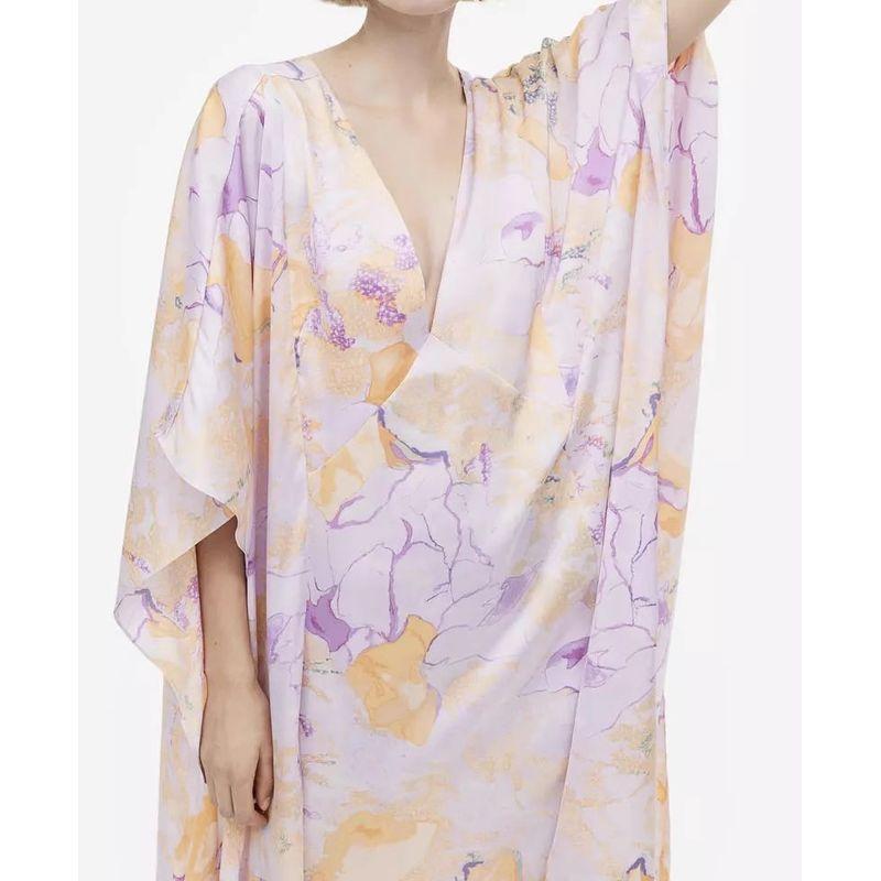 

Export Single H Home Exquisite Print Batwing Sleeve Casual Loose Summer V Neck Backless Lace up Smooth Fabric Dress Color XL