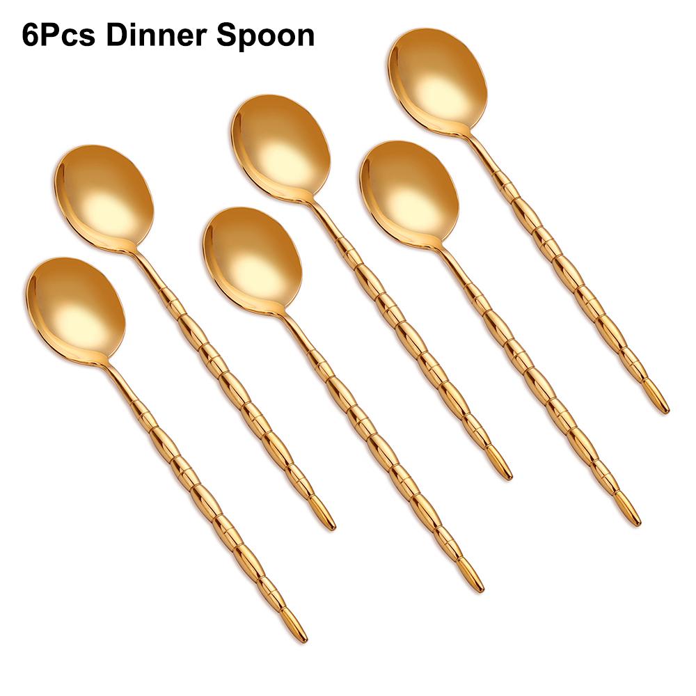6/16Pcs Gold Tableware Stainless Steel 304 Cutlery Elegant Dinner Set Western Knife Fork Spoon Bead Shaped Handle Flatware