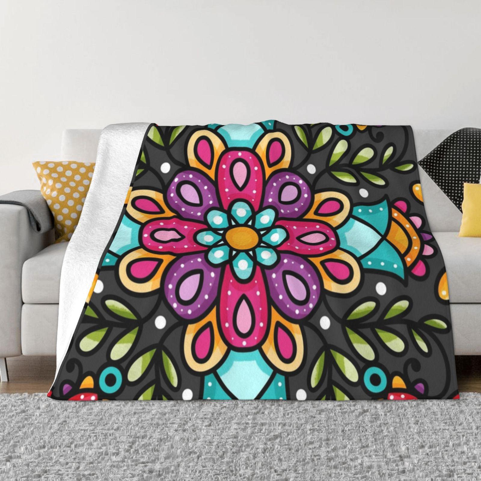 Mexican Style Floral Mandala New Selling Custom Print Flannel Soft Blanket Mandala Flowers Nature Colorful Cheerful Mexico 30x40in