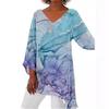 2024 Women's Plus Size Casual V-Neck Long Sleeve Printed Top