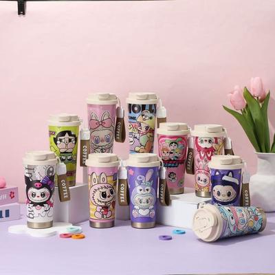 Cute Cartoon Thermos Cup Double Drink Straw Cup Water Cup Car Coffee Cup Portable Kettle
