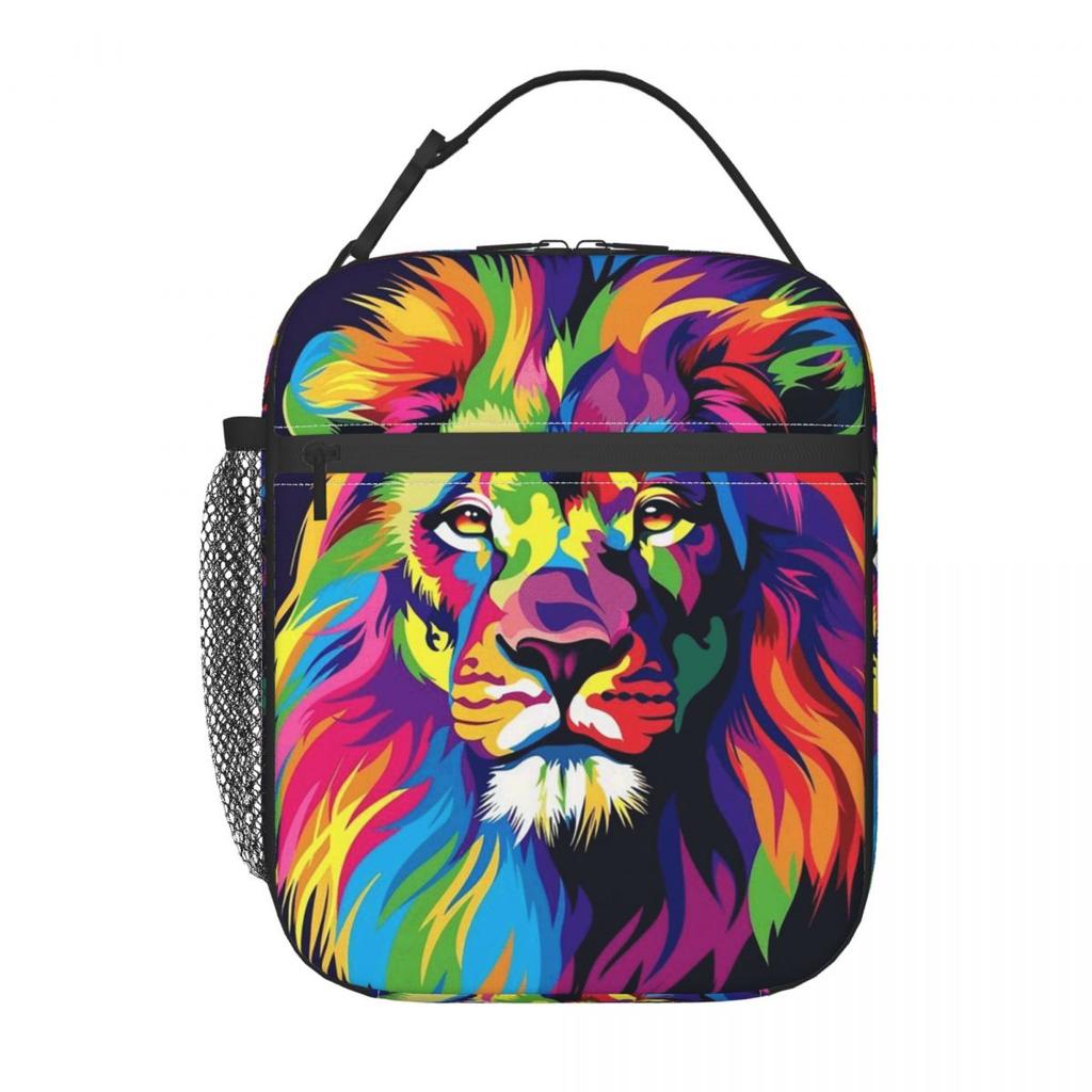 Colorful Lion Print Insulated Lunch Bag for Women Children Leakproof Food Boxes Thermal Lunch Box Tote