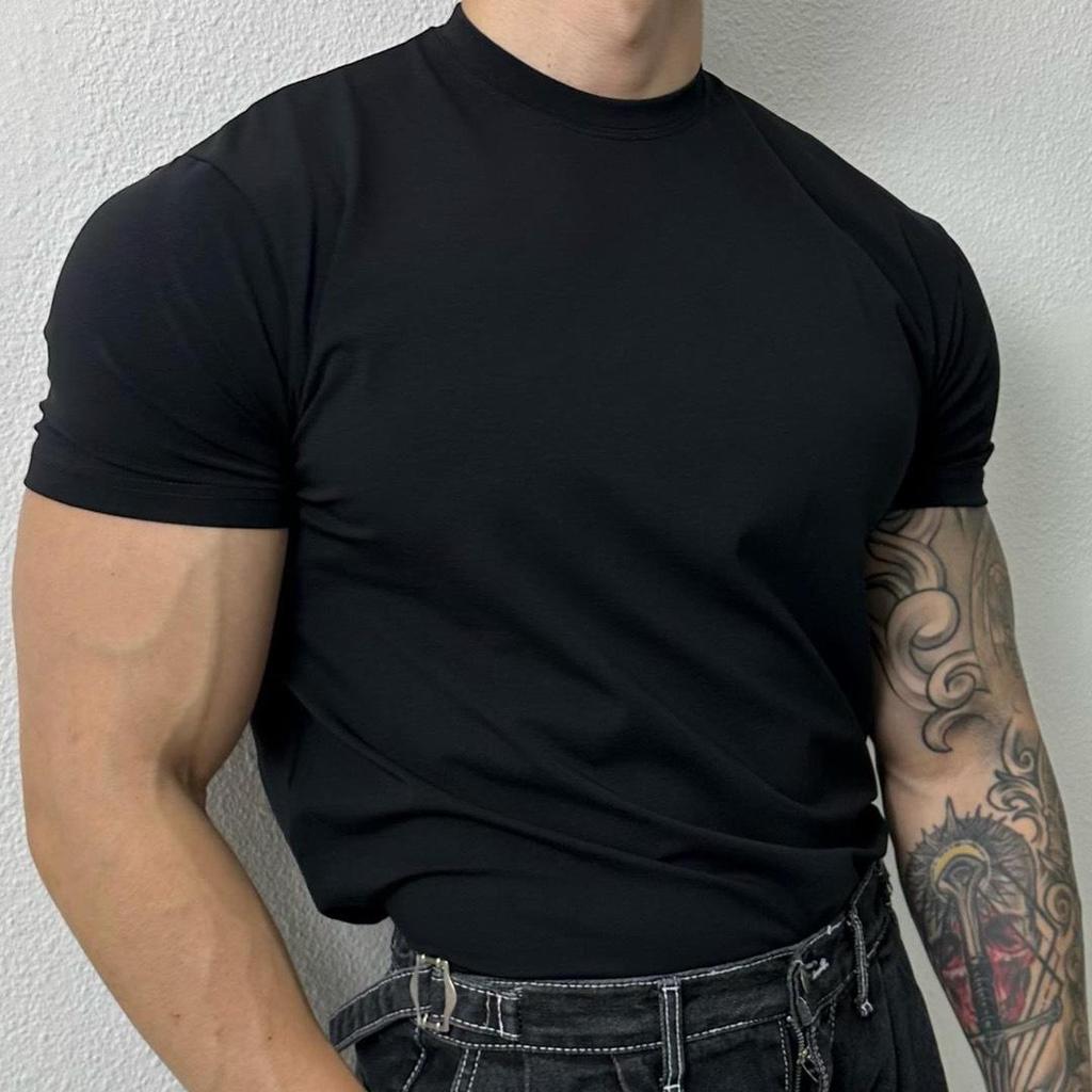 Camiseta de Fitness Masculina de Manga Curta com Secagem Rápida e Decote Pequeno