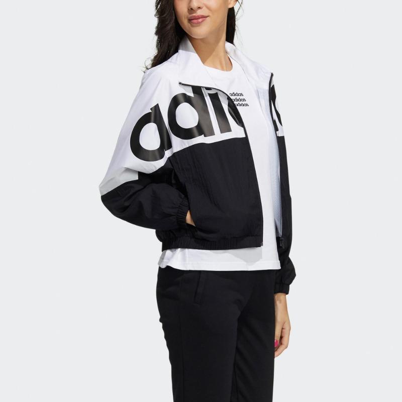 adidas Neo W Icons CE+ Woven Sports Jacket with Stand-Up Collar and Contrasting Logo Print Women Jacket Black GP5425