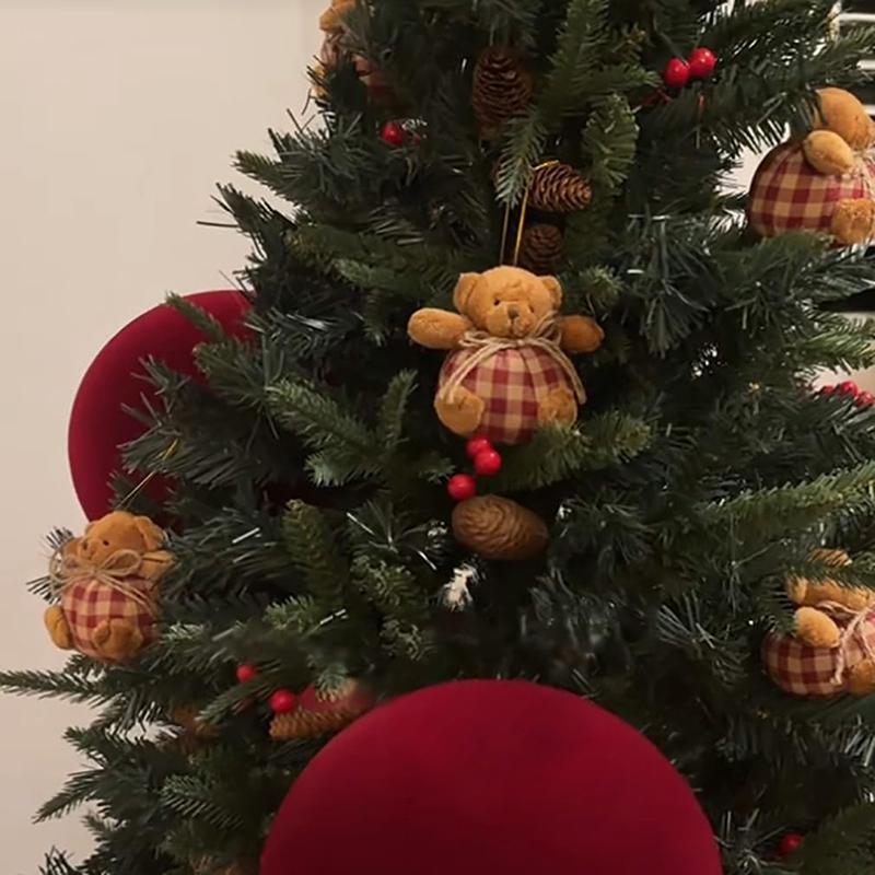 Nohemi Decor Mini Stuffed Plush Plaid Bear Ornaments for Christmas Tree Festive Decorations Unique Tree Toppers