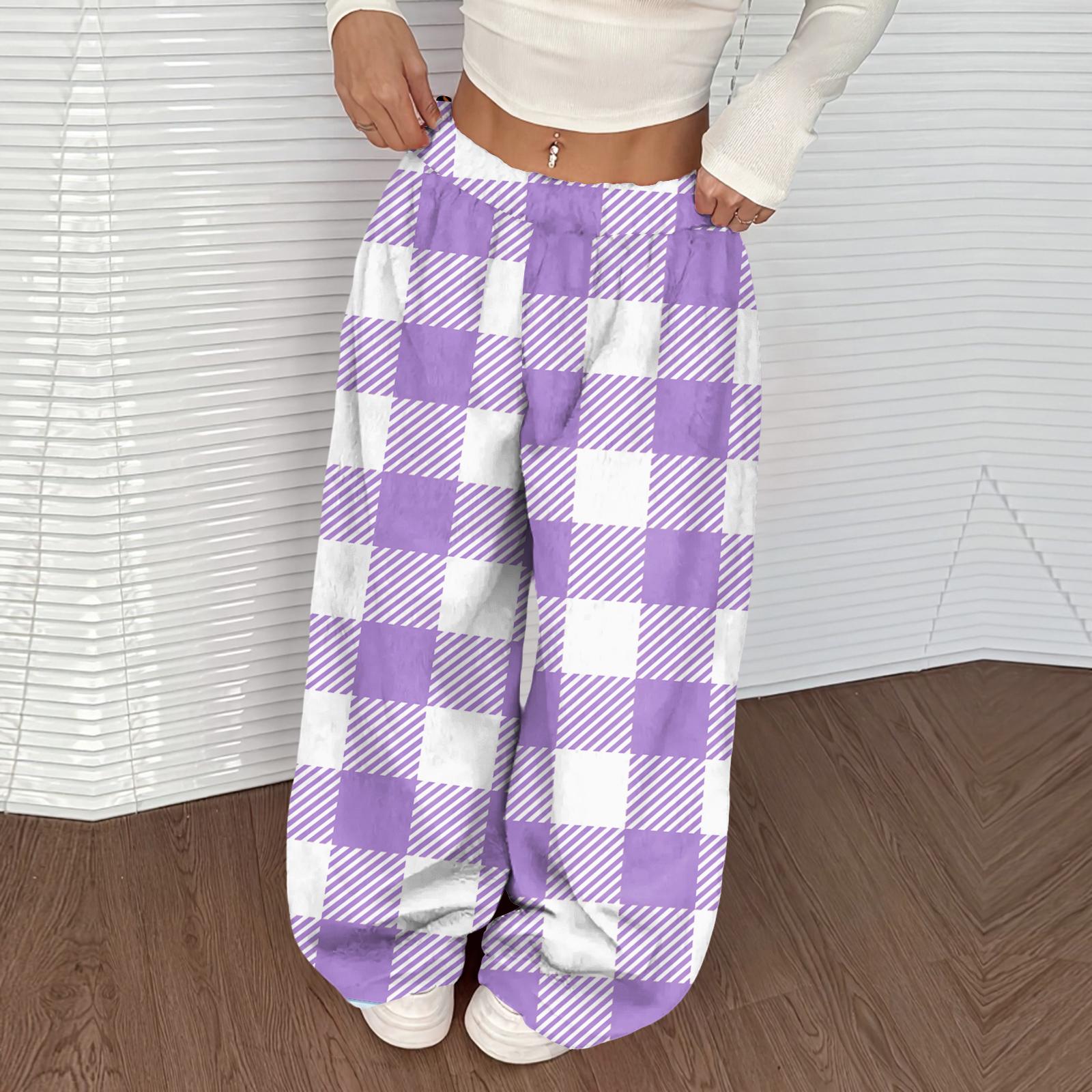 

Women s Casual And Fashionable Printed Elastic Waist Loose Wide Leg Pants XXL фиолетовый
