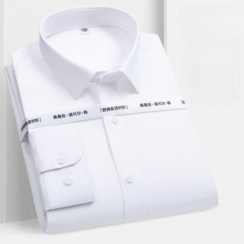 Anti-Wrinkle Men Shirt Long Sleeves Dress Shirts For Men Slim Fit Camisa Social Business Blouse White Blue Office Shirt 7XL 8XL