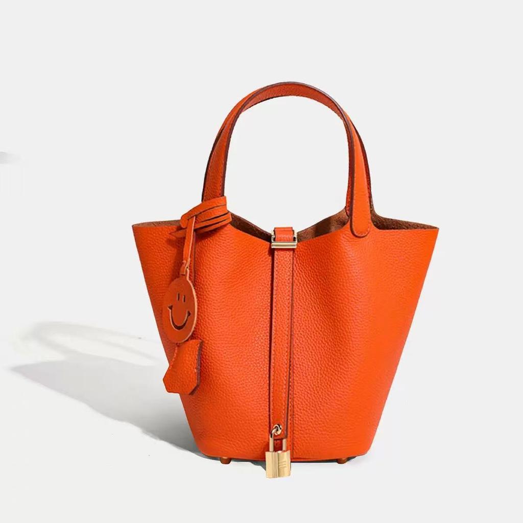 2026 Women's Genuine Leather Cowhide Basket Bucket Bag - Versatile, High-End Handbag