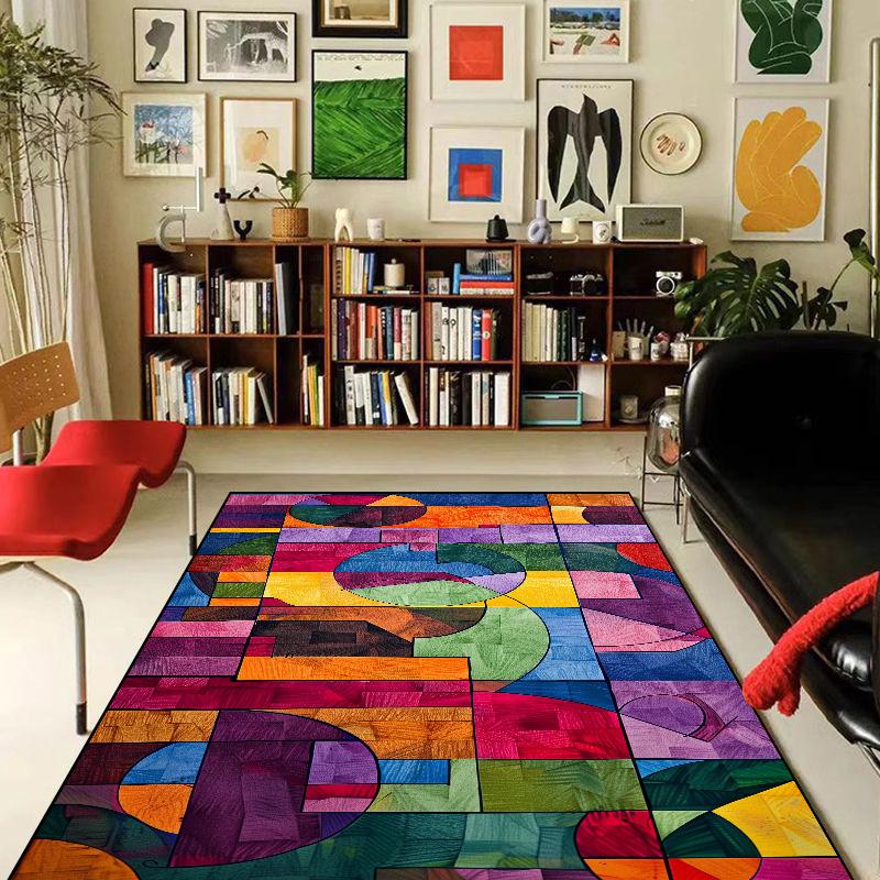 Geometric Abstraction Decorative Rug for Living Room Nordic Style Bedroom Carpet Decor Study Room Soft Flannel Play Mat for Kids