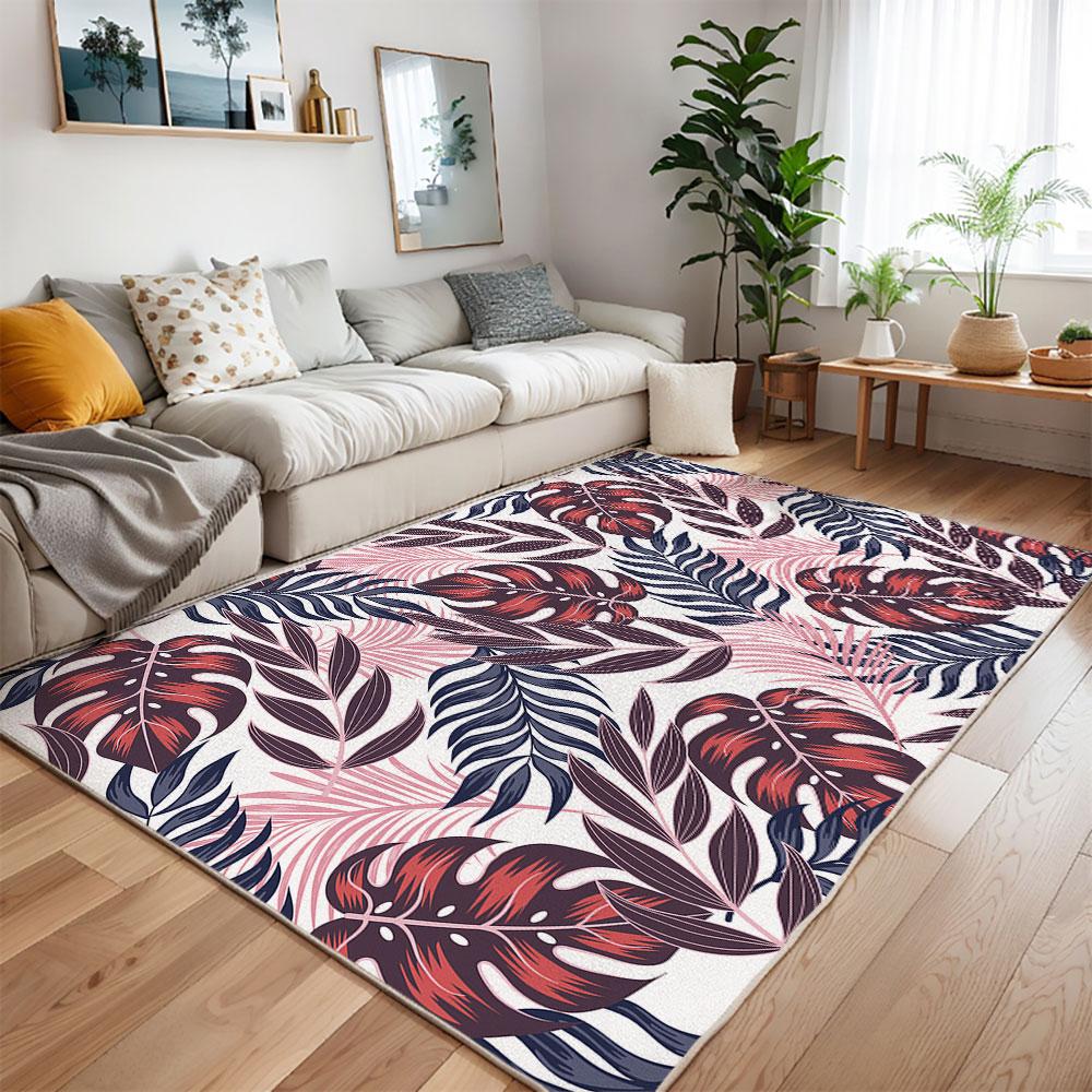 Botanical Print Area Rug for Living Room Large Bedroom Modern Elegant Non-Slip Mat