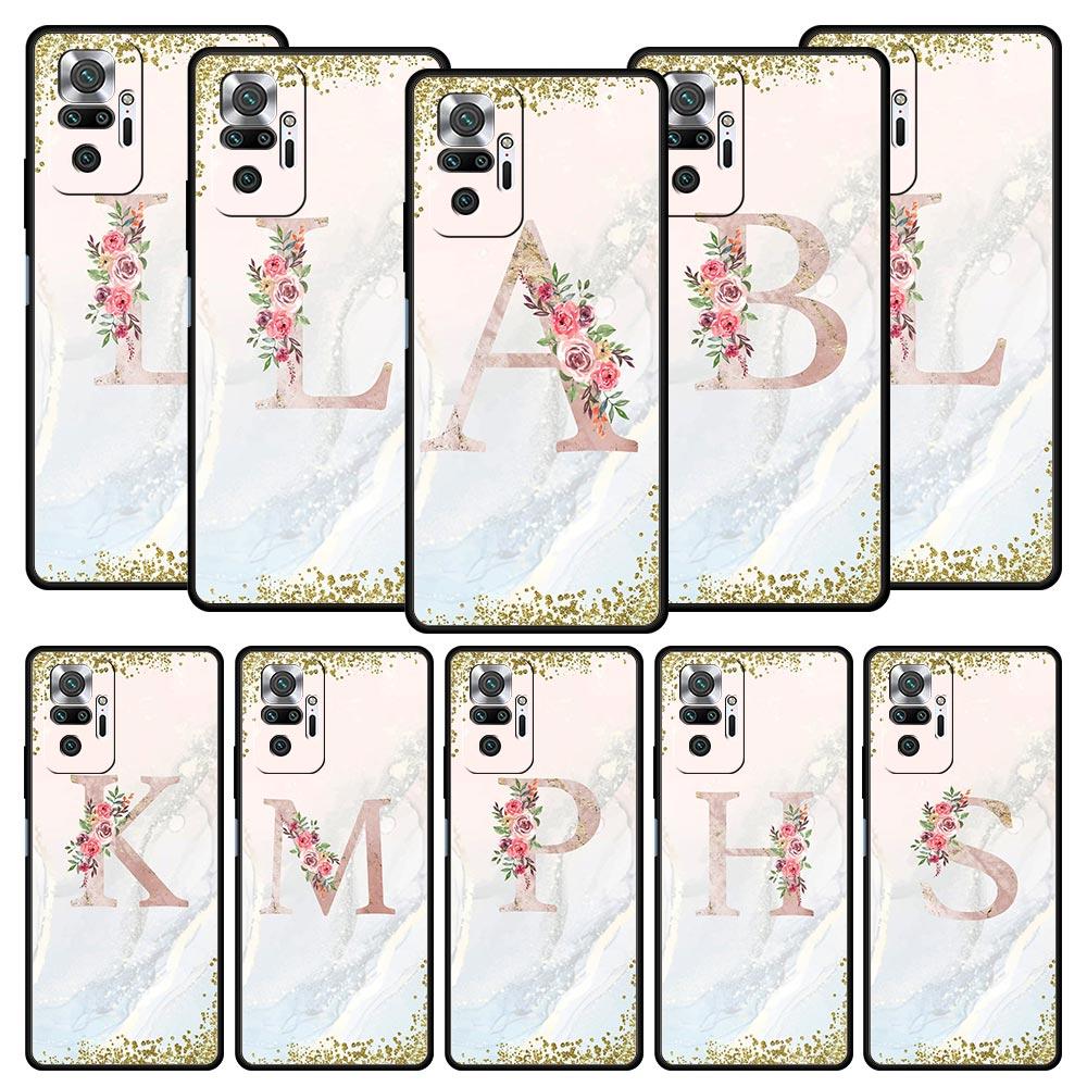 Flowers Letter Phone Case For Xiaomi Redmi Note 14 13 5G 10 11 12 Pro Plus 4G 14C 13C 12C 10C Black Cover