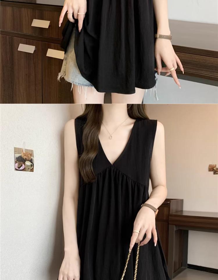 Plus Size V-Neck Camisole Vest - Summer Pure Desire Style, Mid-Length Loose Fit, Slimming, Versatile, Trendy Women's Top.