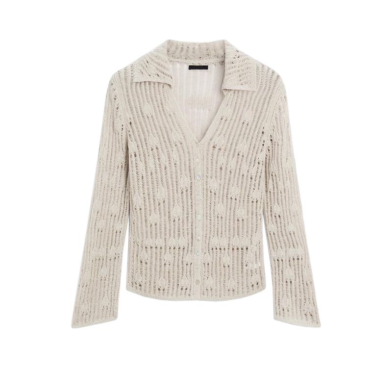 MD Summer New Arrival Women's Clothing French Lazy Style Slim Fit Cut Out Polo Collar Knitting Cardigan 5786725