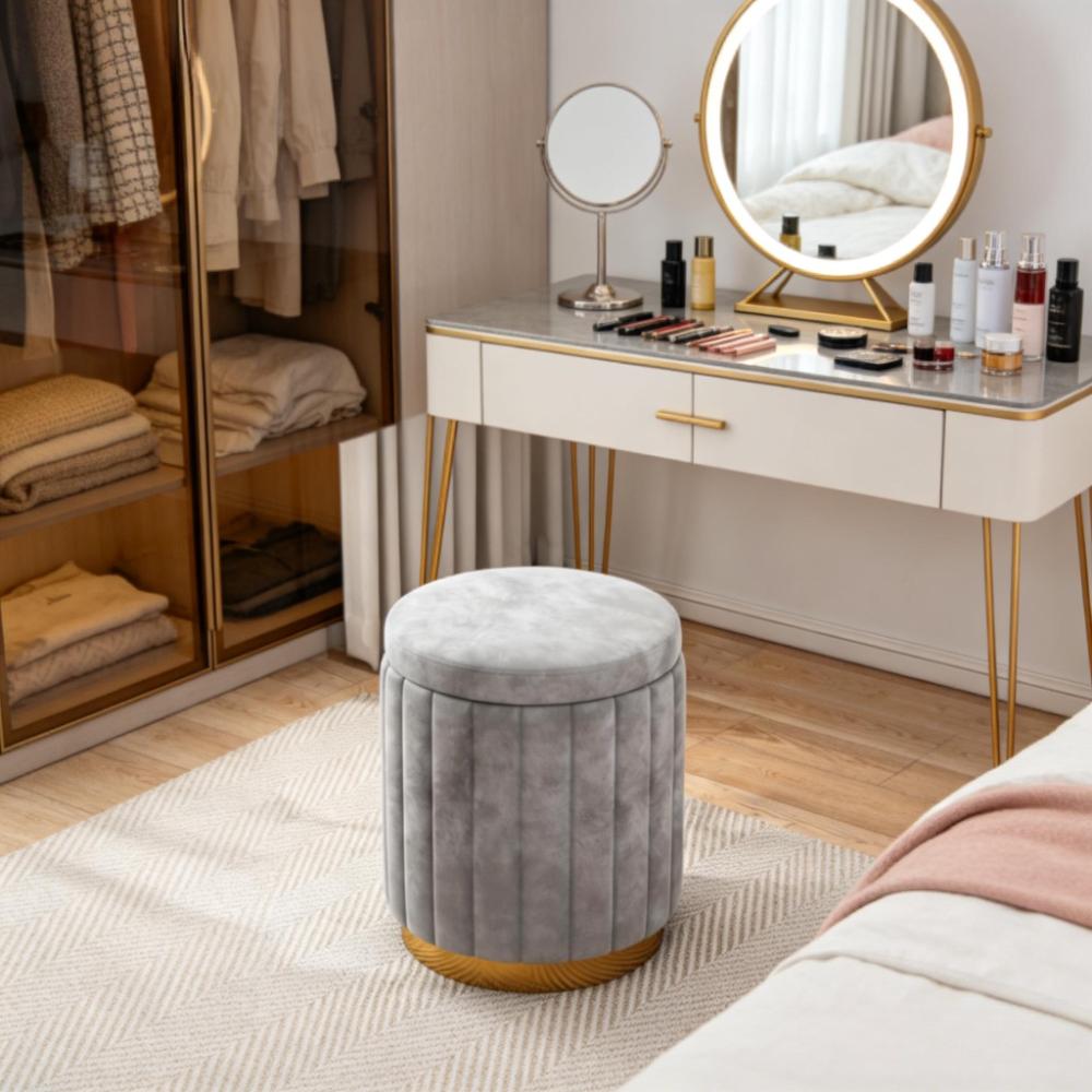 Luxury Round Stool with Storage Space Makeup Chair Shoe Changing Stool Bedroom Dressing Table Round Stool Office Chair