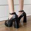 Fashion Women's Thick Heel Shoes Autumn New Round Head Shallow Mouth Rivets Metal Buckle Thick Sole Non-slip Super High Heels