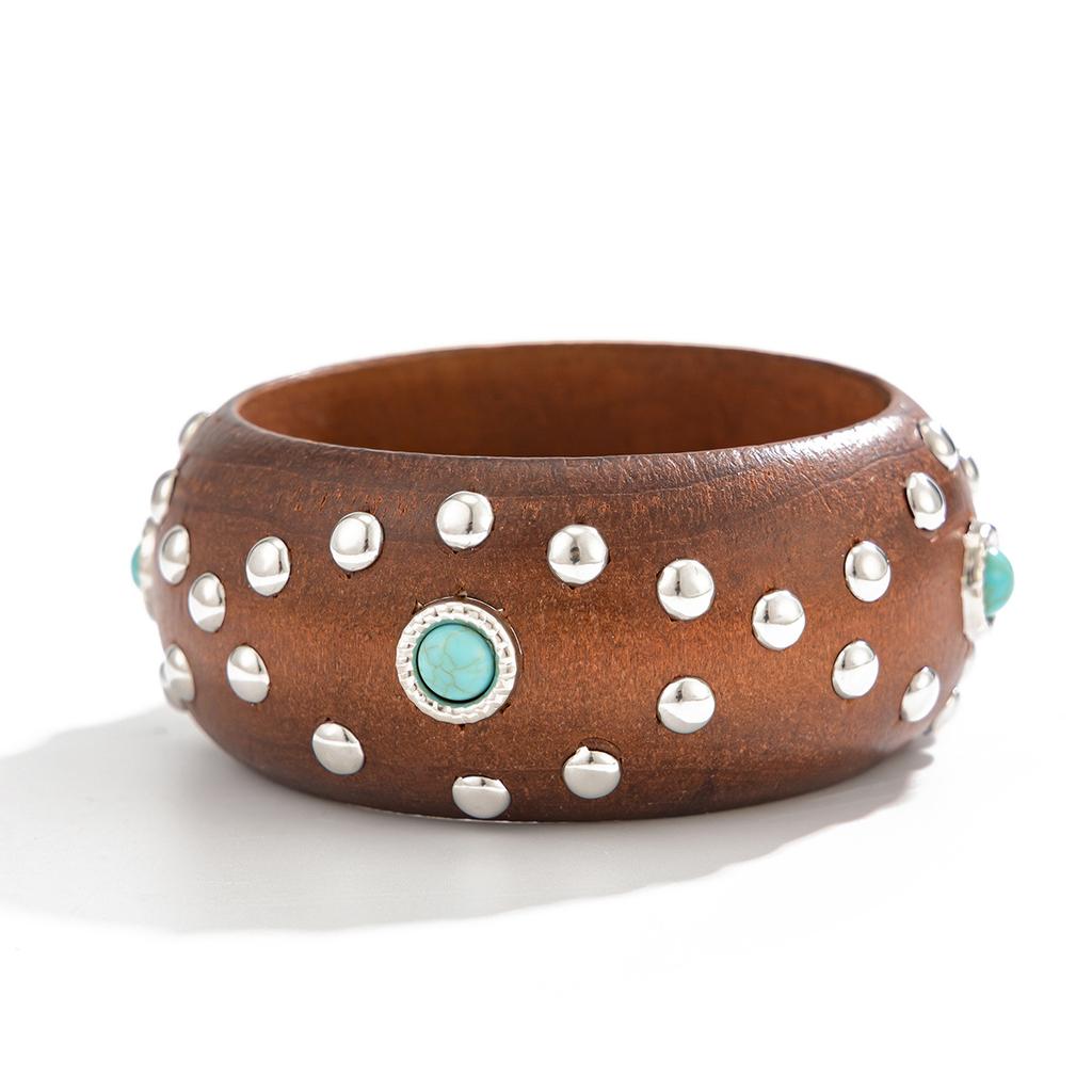 DIEZI Punk 4 Colors Round Wood Bangles Fashion Vintage Hip Hop Geometric Turquoise Wide Bangle Bracelet For Women Men Jewelry