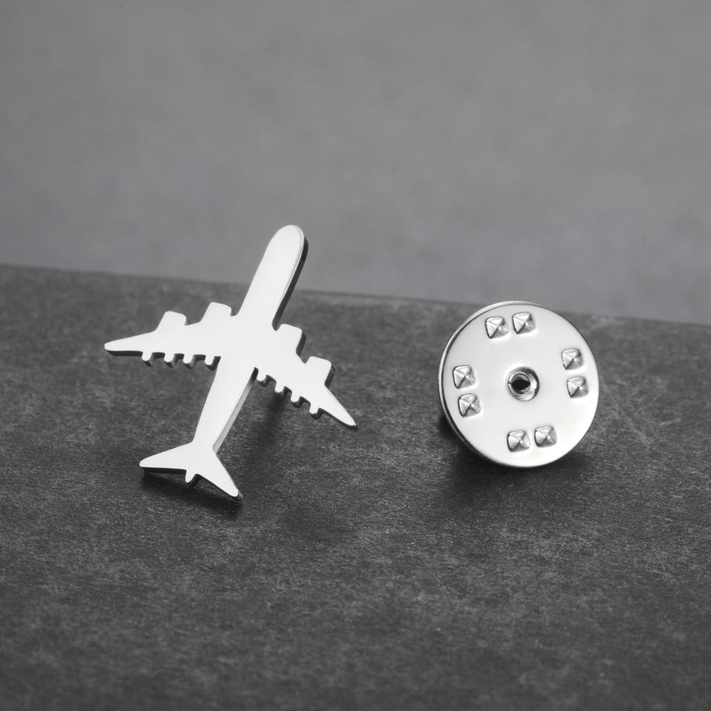 Airplane Brooch for Women Men Stainless Steel Aircraft Suit Badge Pin Accessories Gift
