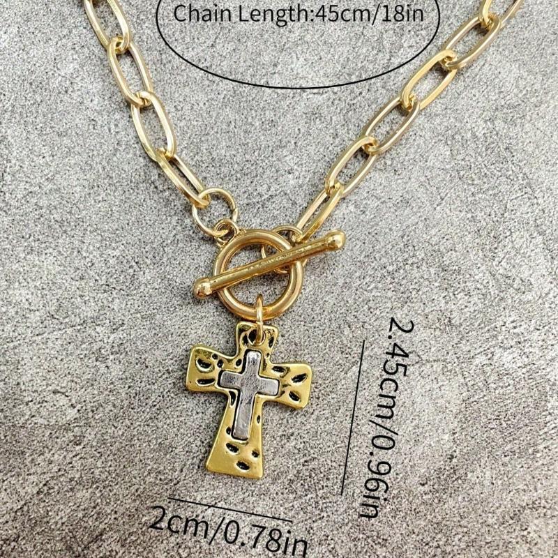 1PC Retro Boho Cross Pendant Necklace Chunky Statement Pendant Necklace for Women Unique Silvery Golden Chain Necklace Religious Christian Cross