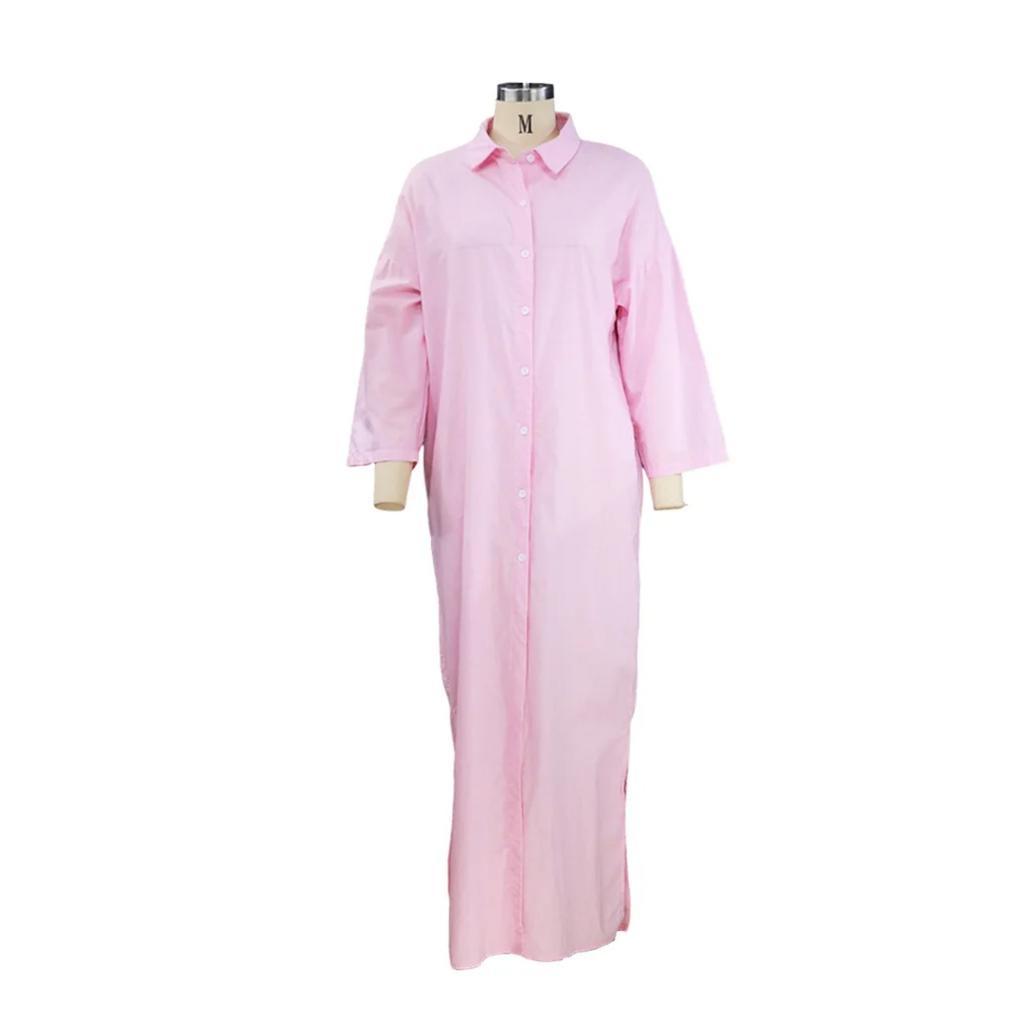Summer Womens Fashionable Solid Color Cotton Linen Shirt Dress Elegant Casual Party Dress New Lapel Button Slit Midi Shirt Dress