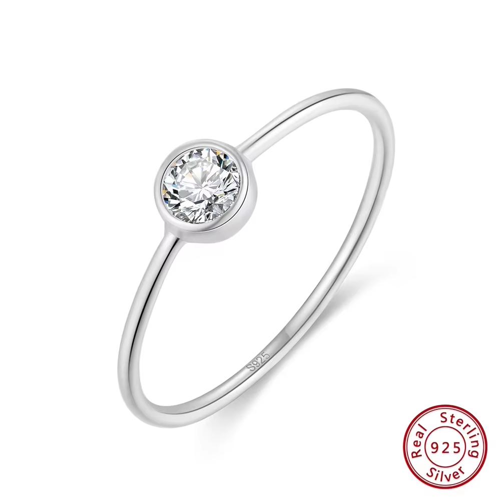 ORSA JEWELS 925 Sterling Silver Minimalism AAAA Zircon Stacking Rings for Women Simple Finger Rings Birthday Jewelry Gift APR26