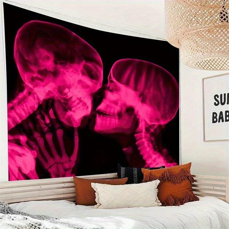 Pink Skeleton Xray Tapestry Skeleton Neon Light Unique Bedroom Music Party Room Fashion Living Room Decoration