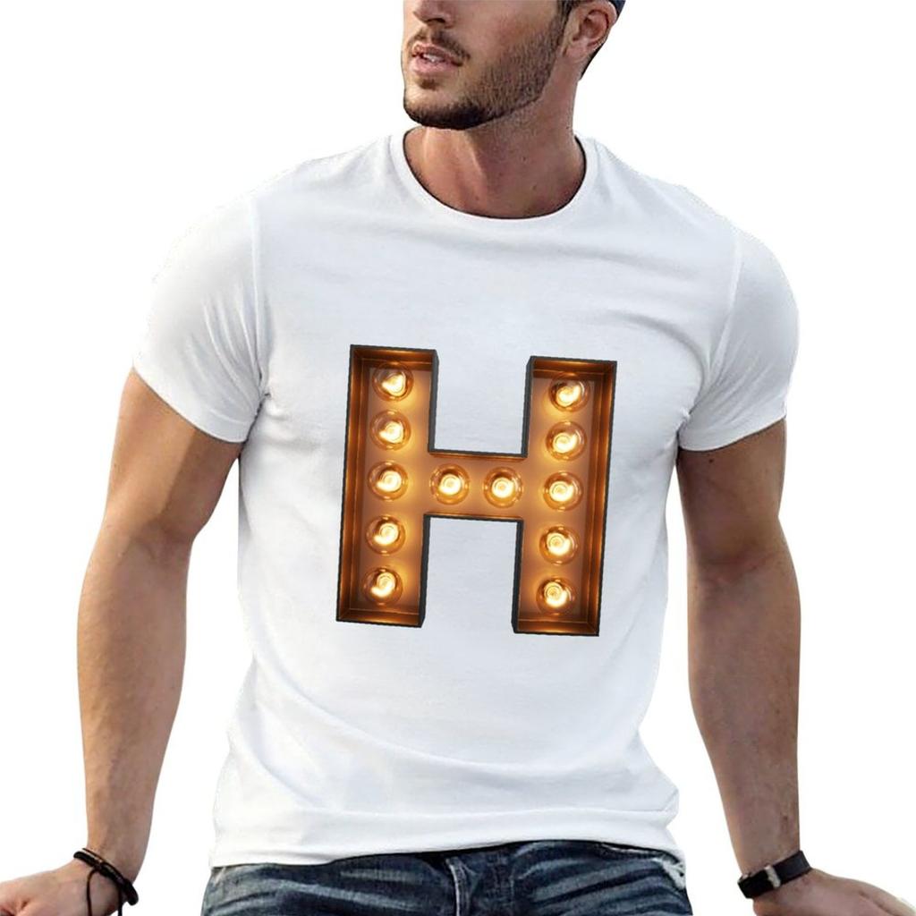 H Initial Neon Light TShirt Work Utility Short Sleeve Shirt
