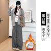 Black Plaid Pants Women's Pants New Autumn and Winter Thickened Straight Loose and Thin Small Casual Wide-leg Pants