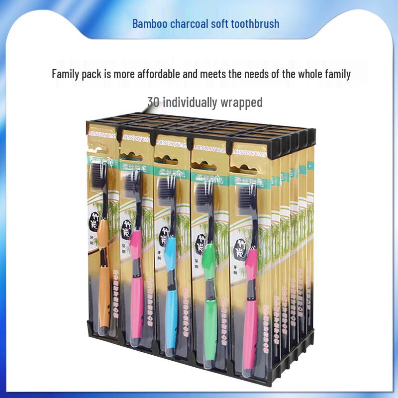 Adult Bamboo Charcoal Toothbrush, Ultra-fine Soft, 30-Pack