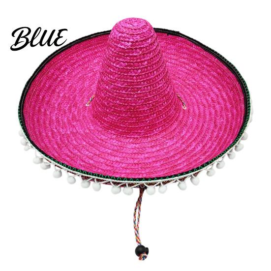 Jasny Design Kapelusz Meksykański Sombrero z Kolorowymi Pomponami Styl Hawajski Pleciony Słomkowy Kapelusz Przeciwsłoneczny Szerokie Rondo Lekki Kostium Imprezowy na Lato Plażę Podróże