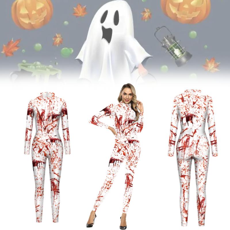 Jumpsuit Halloween Women Bloodstain Printing Leotard Party Show Clothes Cosplay