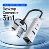 PD 60W 4 In 1 Hub Adapter iP/USB/Type-C Converter with Gigabit Ethernet/Digital Audio/Data Transfer for Laptops/PCs/Tablets/Phones
