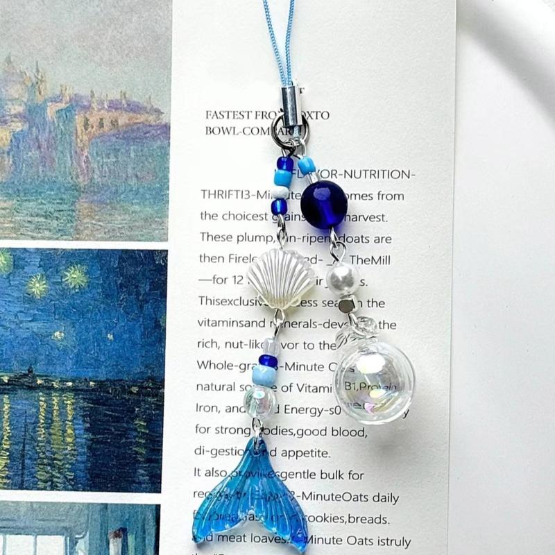 Cute Fish Tail Shell Bead Pendant Phone Straps Lanyard Pocket Keychain Strap Backpack Charm Car Key Decoration Chain