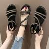 Fashion Woman Shoes Roman Style No Heel Rhinestones Outdoor Sandals for Women Asian Size On Sale Luxury 2025 Offer Vintage Summer Casual