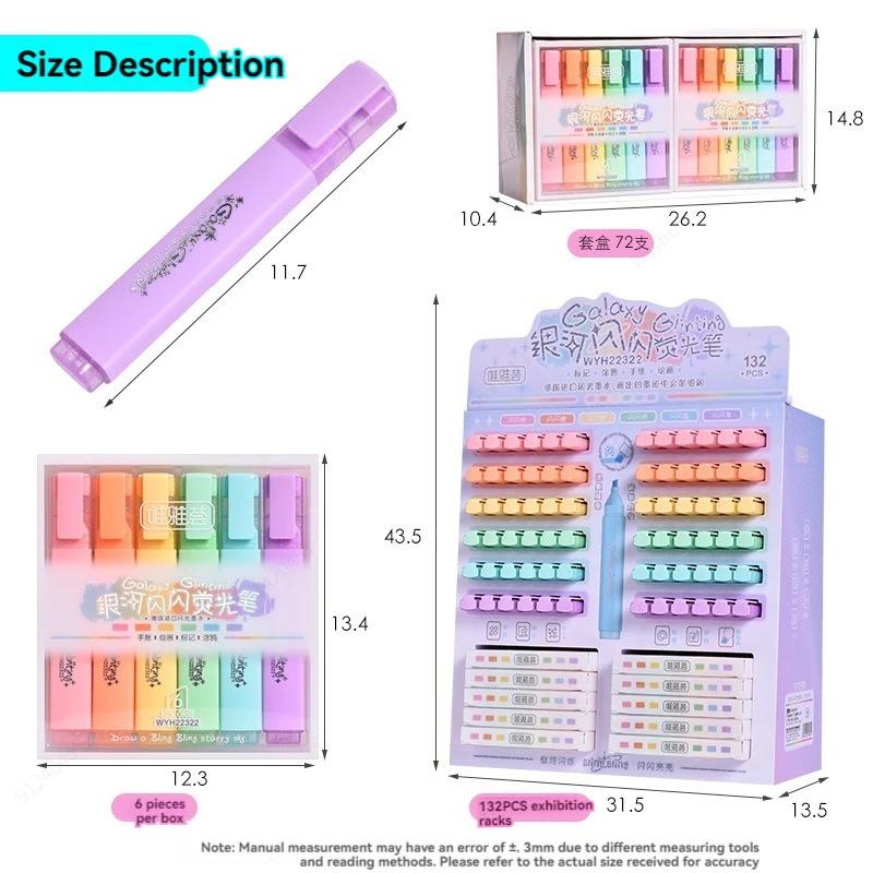 Xiaomi 6 Colors/box Fine Glitter Highlighter Pen Set Fluorescent Markers Highlighters Pens Art Marker Japanese Cute Kawaii Stationery