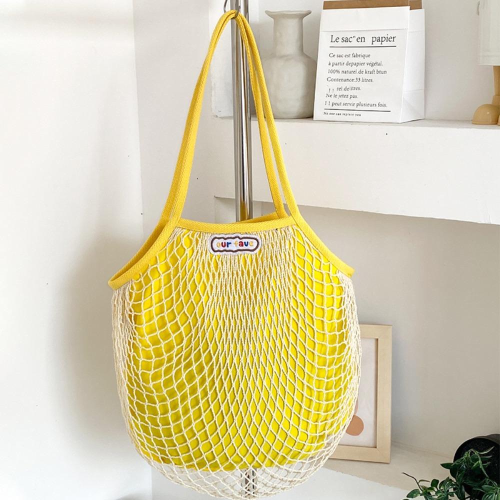 Large Capacity Hollow Out Weave Bag Fashion Beach Handbag Trendy Woven Shoulder Bag  Girls жёлтый