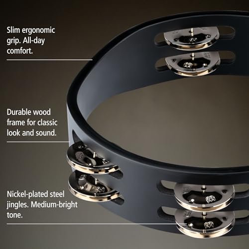 MEINL Percussion Compact Wood Tambourine with Nickel Plated Steel Jingles, 2-Rows, CTA2S-BK [Official Japanese Product]