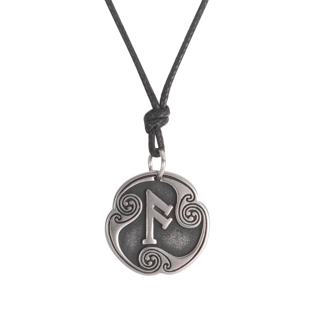 Retro Mysterious Runes Necklace Viking Jewelry Rope Chain Adjustable Necklaces Stainless Steel Pendant Amulet Jewelry