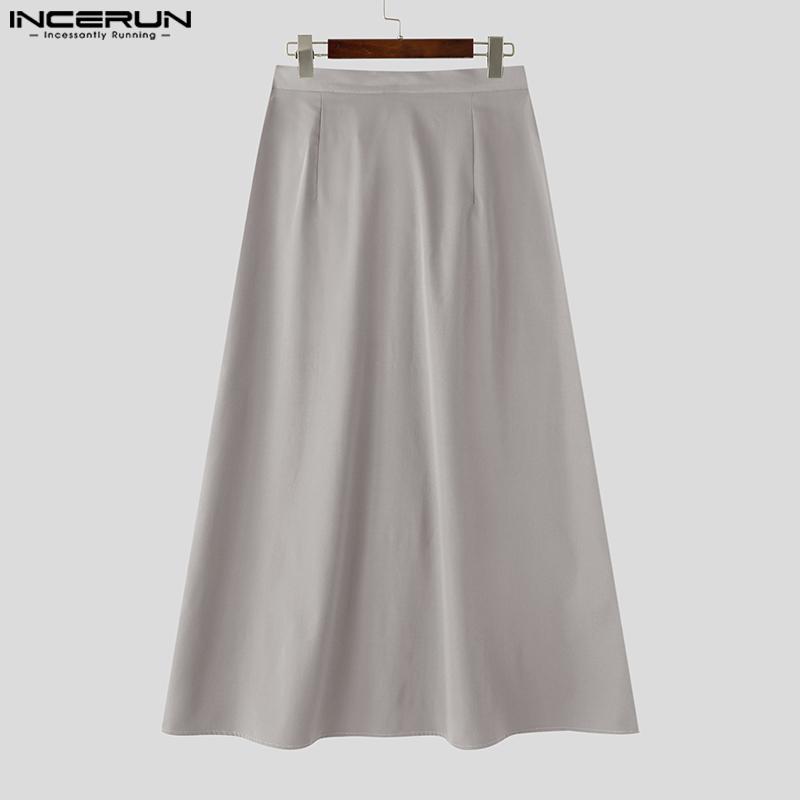 INCERUN Men High Waist Side Zip-Up Bow Kont Long Party Splits Kilt Skirts