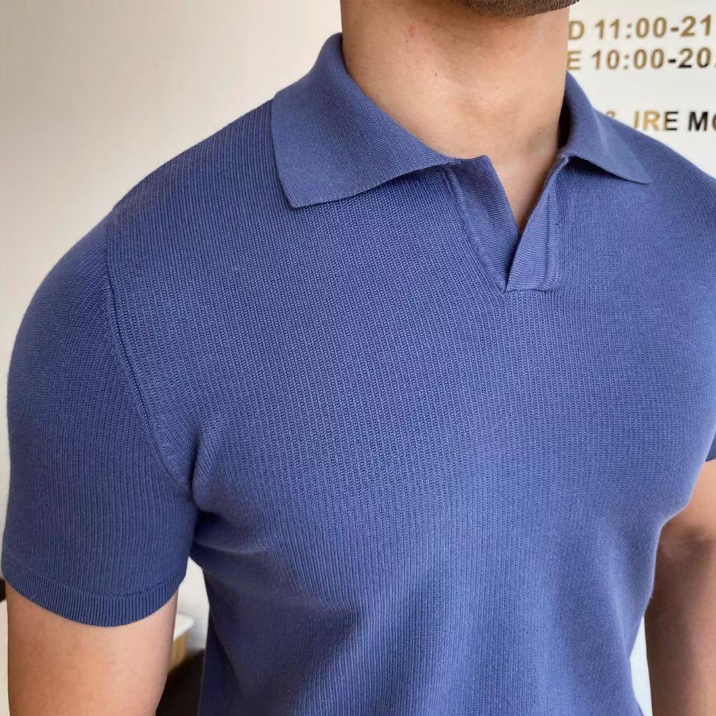 Men's Trendy Korean-Style Solid Color Knitted Polo Shirt