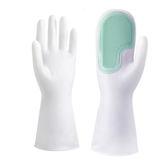 

1 пара перчаток для мытья посуды, нескользящие прочные щетинки из ПВХ, легко дезинфицирующие перчатки для мытья посуды, кухонный гаджет зелёный