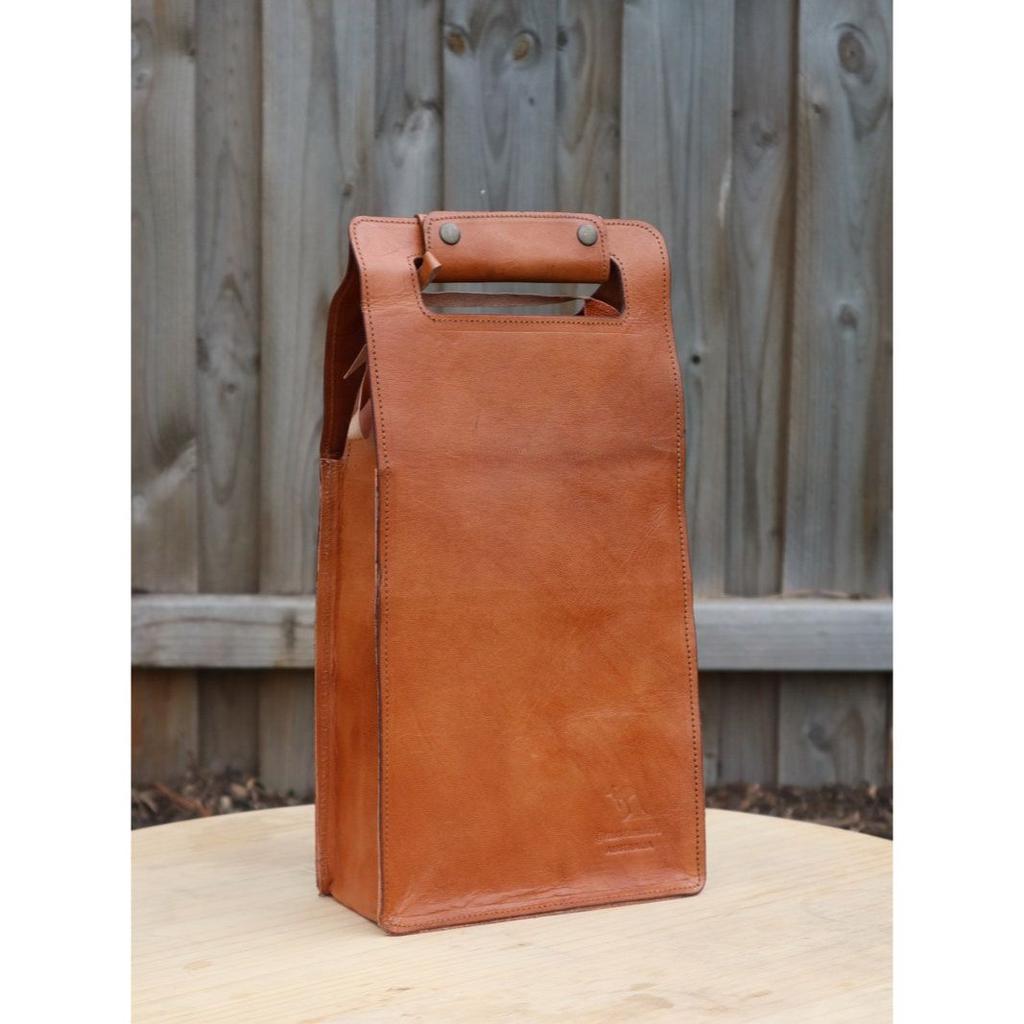 Vinkorg i läder: Resfodral för 2 flaskor | Unik design | Skyddande insats för flaskor | Handgjord