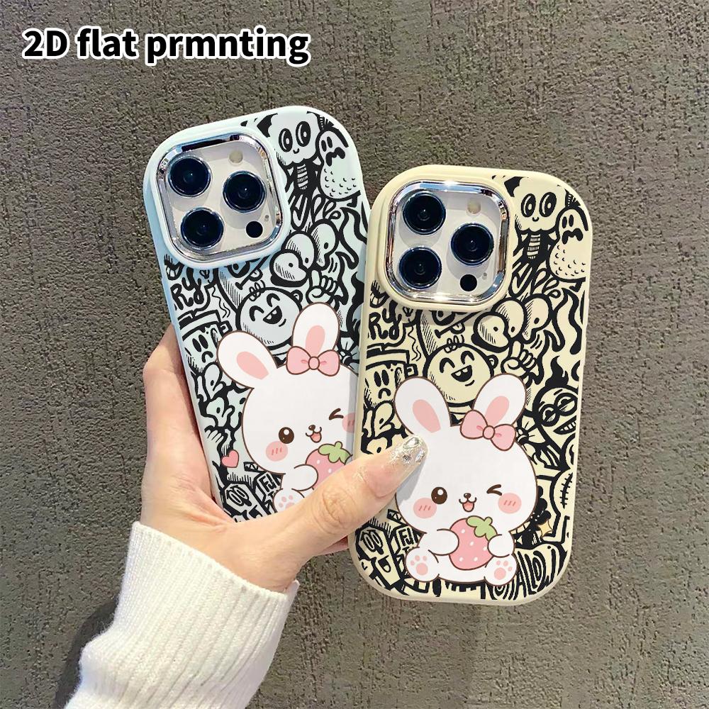 Phone Case: 2D Flat Design Suitable for iPhone 18 17 16 15 14 13 Pro Protective Case, Couple Style, Little Strawberry Bunny, Christmas and Halloween G