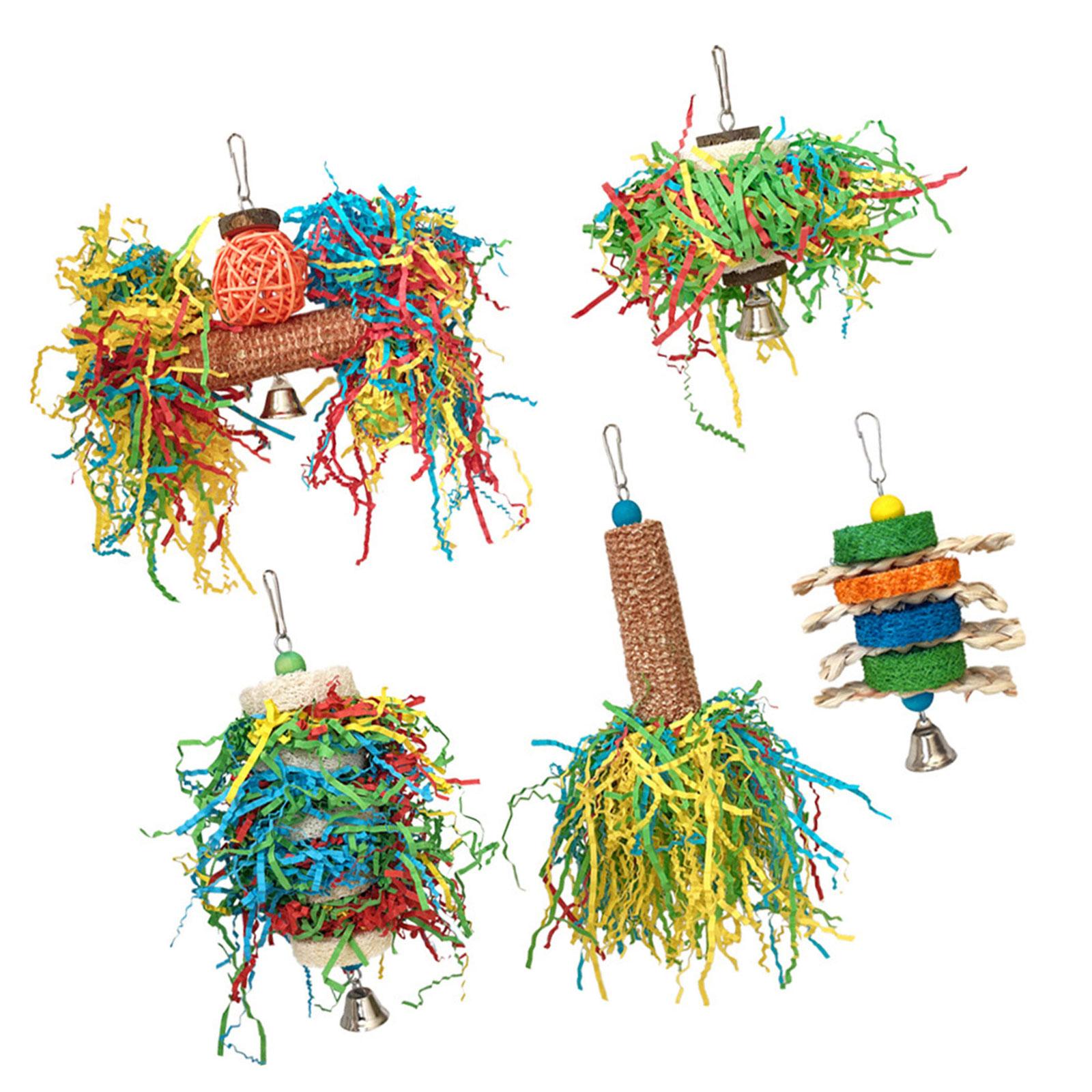 

5PCS Natural Parrot Chew Toy Set Colorful Tearing Foraging Interactive Bird Toy For Mental Stimulation Physical Activity