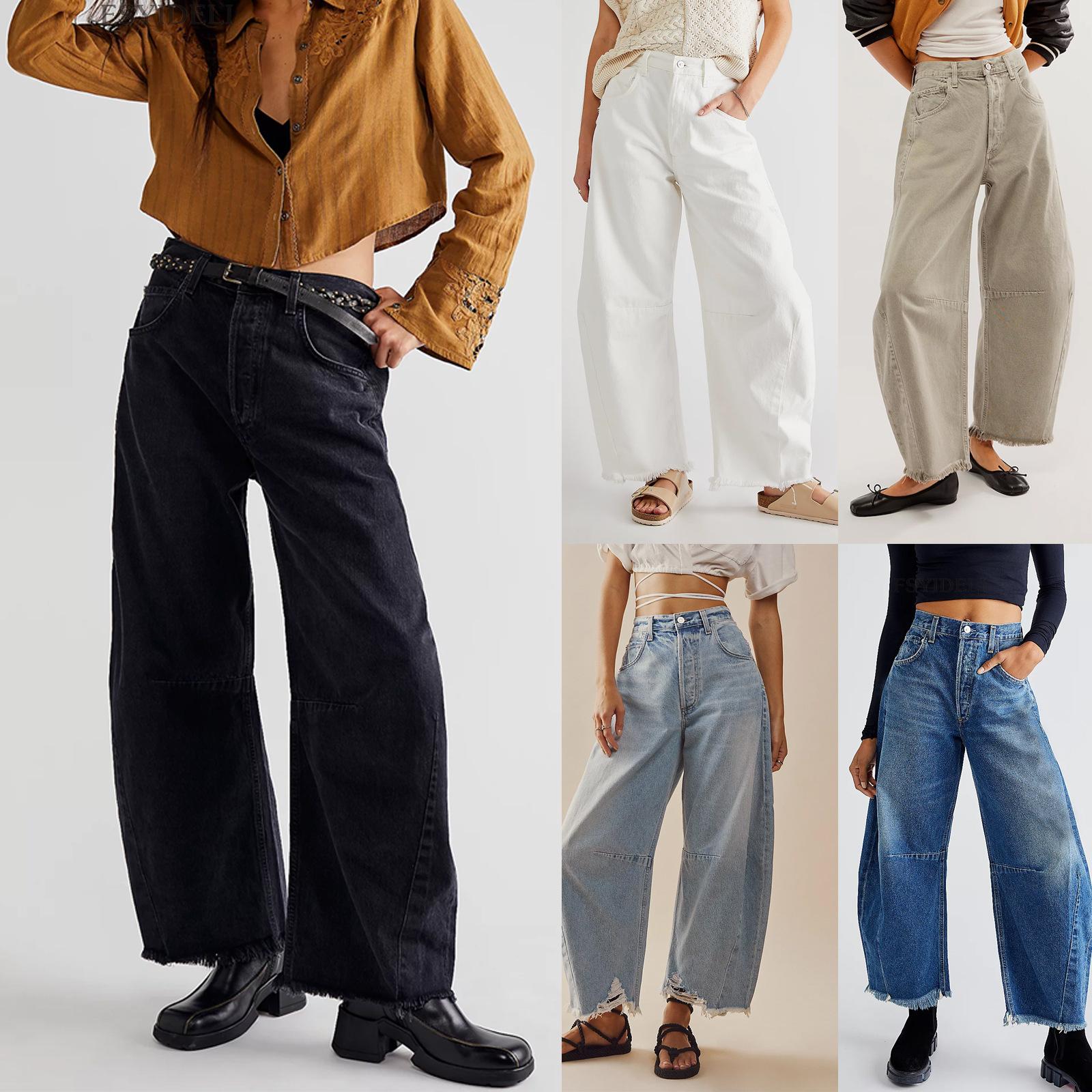 

Women s wide-leg jeans high-waist loose breasted trousers XL білий