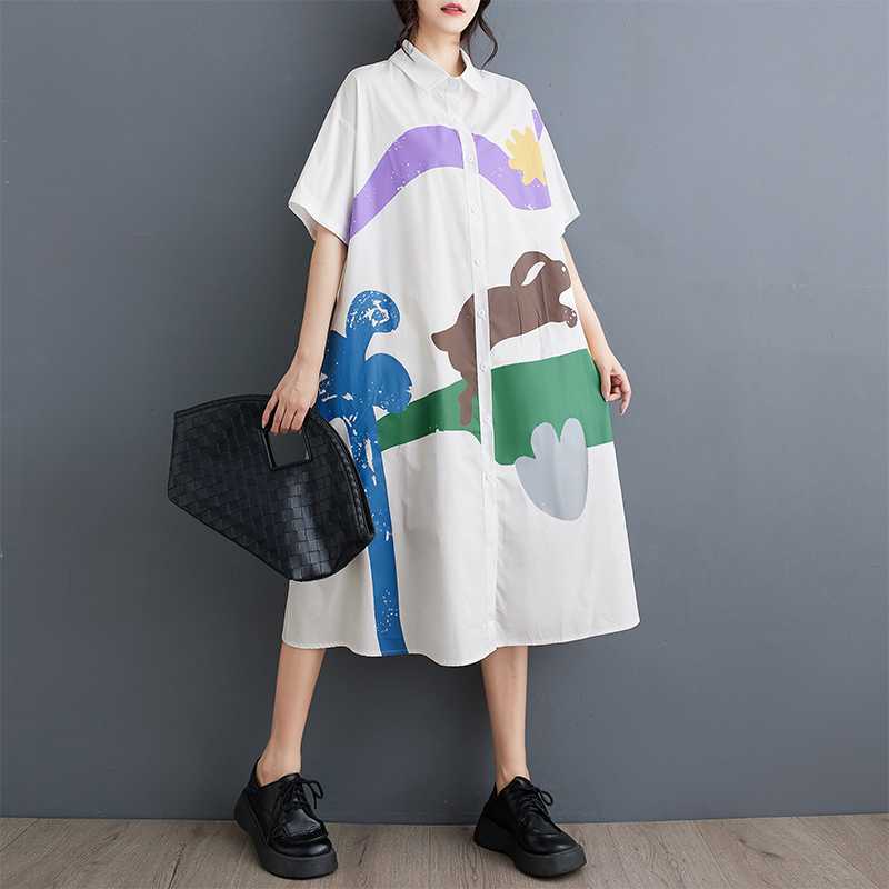 Summer Loose Plus Print Patchwork Casual Short Sleeved Dress