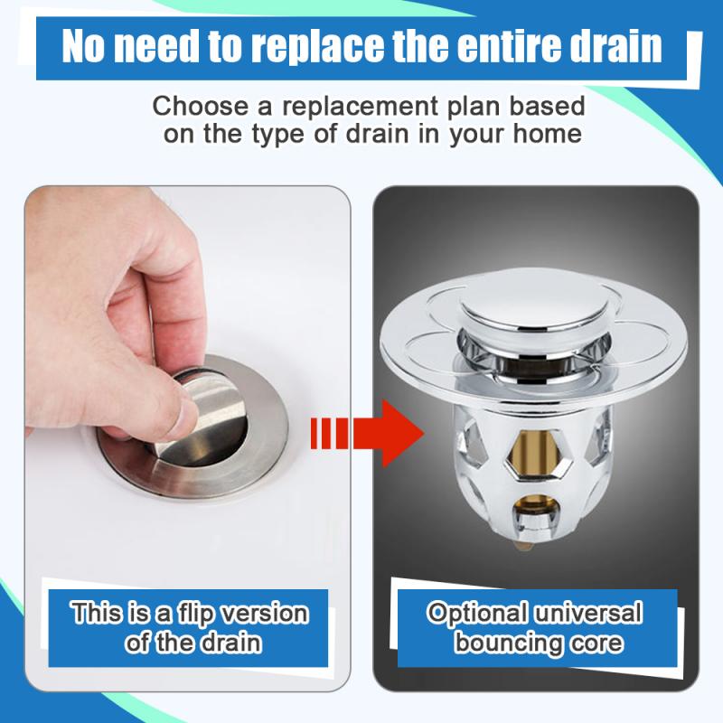 Stainless Steel Pop-Up Bounce Core Basin Drain Filter Hair Catcher Sink Strainer Bathtub Stopper Universal Bathroom Plug Tool